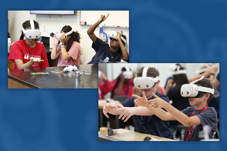 people wearing AR headgear in classroom setting