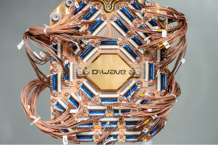 copper and blue quantum computer 'chip'