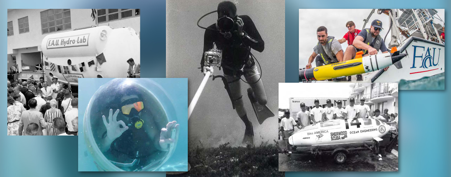 collage of ocean engineering images with divers and equipment