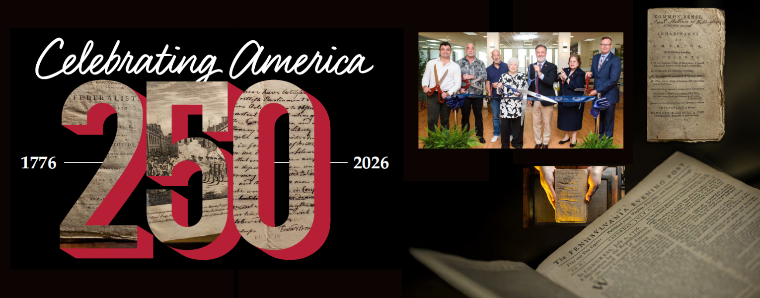 black, red, beige with words 'Celebrating America 250'