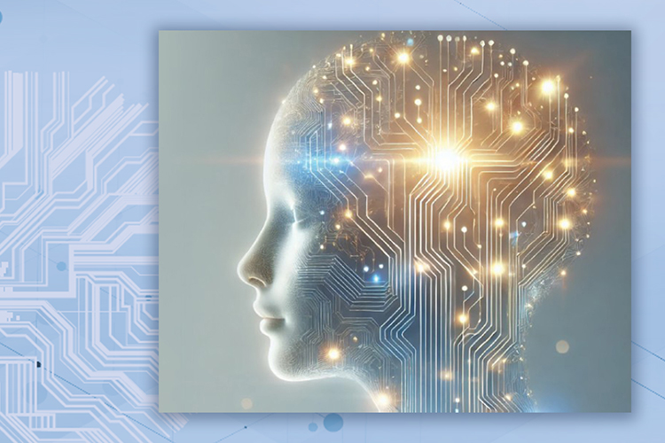 abstract head in profile with glowing brain/network