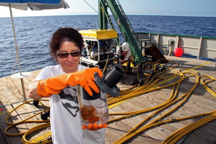 Shirley Pomponi with equipment on a boat