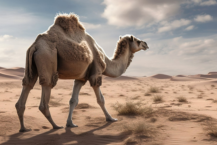 camel walking in desert