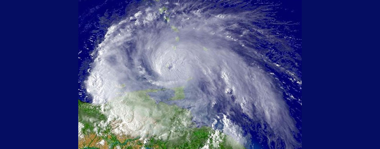 aerial view of hurricane near land