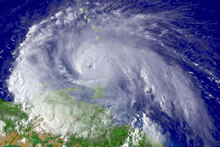 aerial view of hurricane near land
