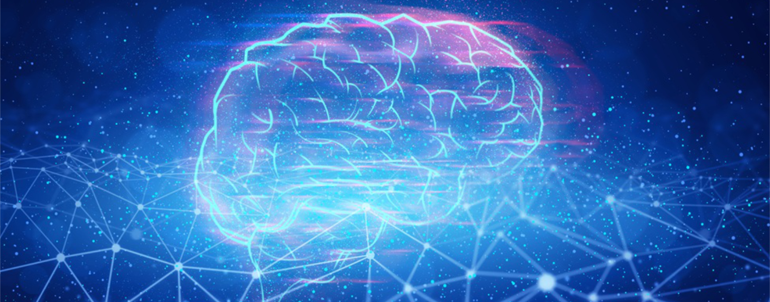 illustration of brain on blue and white abstract background