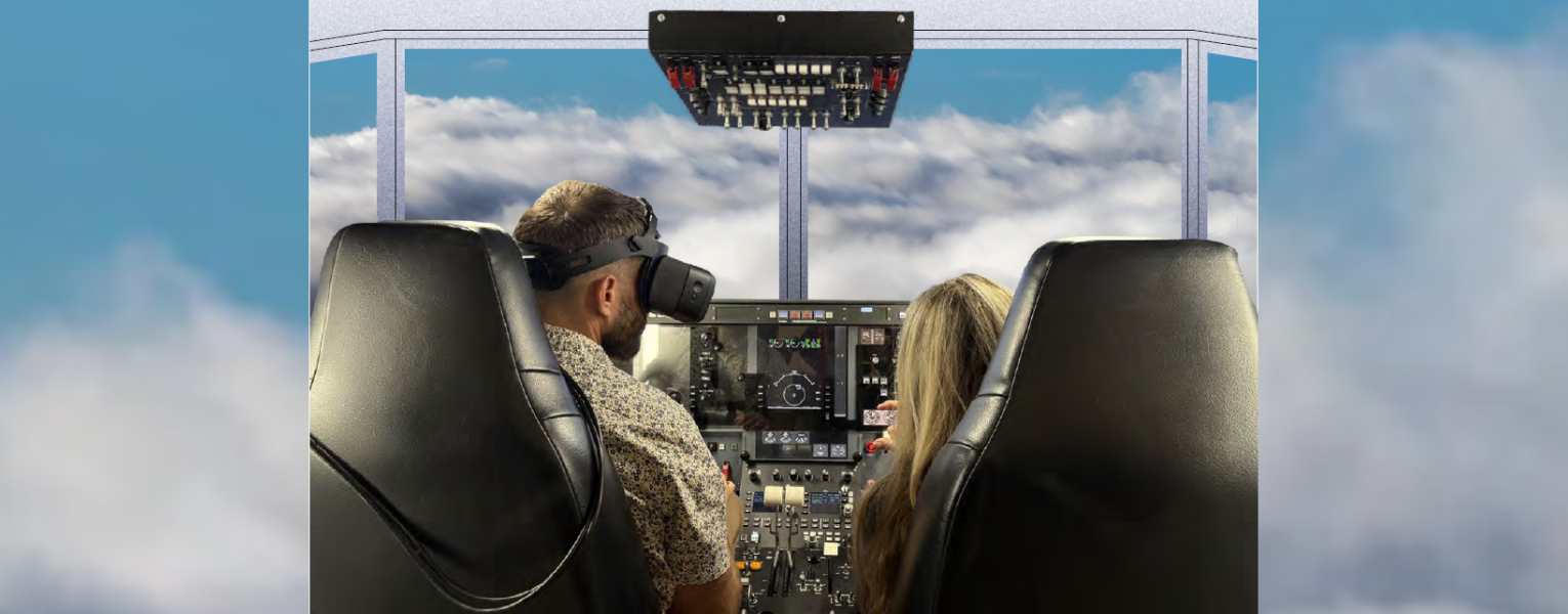 two people in flight simulator