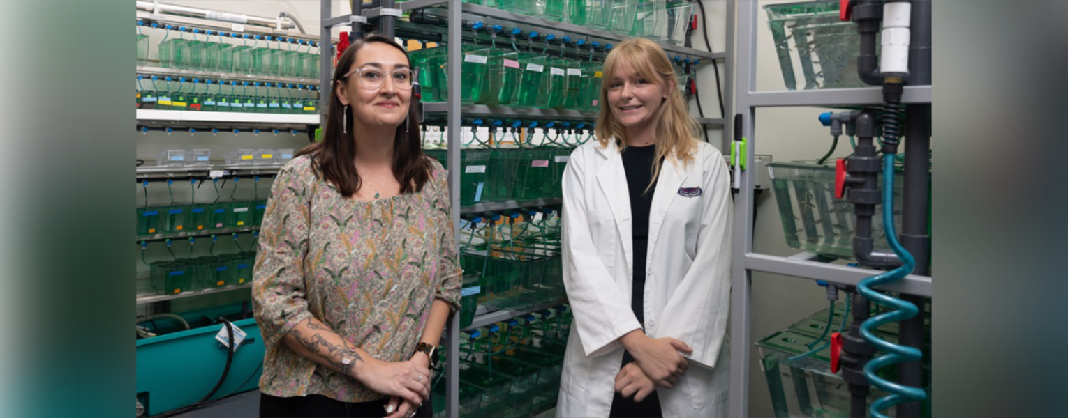 From left, Laura Fontenas, Ph.D., and FAU Ph.D. student Hannah Murphy.