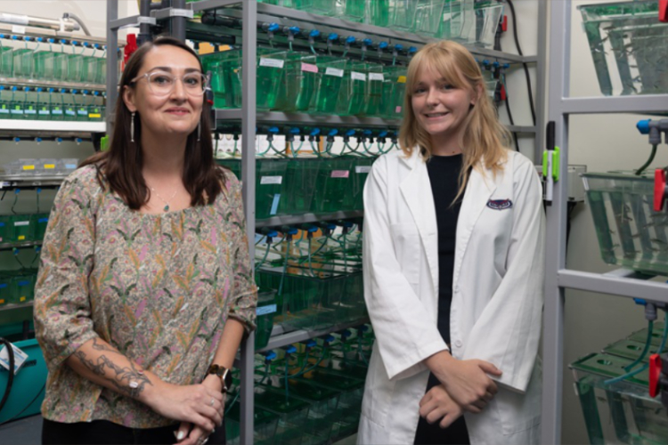 From left, Laura Fontenas, Ph.D., and FAU Ph.D. student Hannah Murphy.