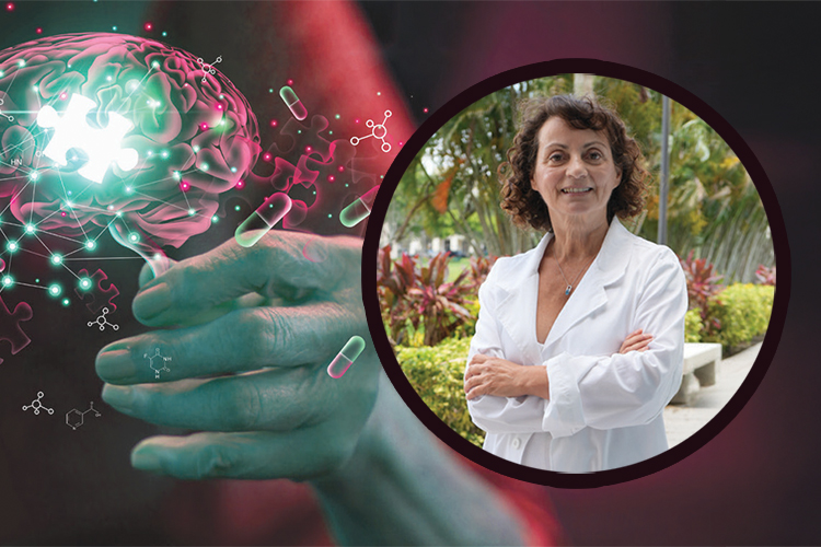 Lucia Carvelli on abstract red and green background