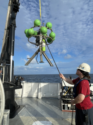 benthic landers being hoisted off a boat