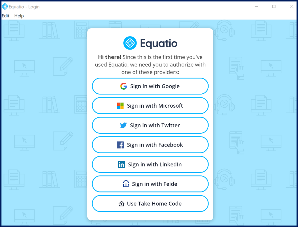 EquatIO  log in screenshot
