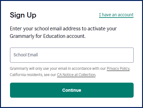 screenshot of Grammerly login screen
