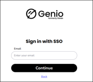 screenshot of Genio login screen