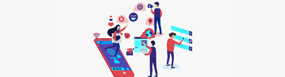technology graphic showing people using different devices
