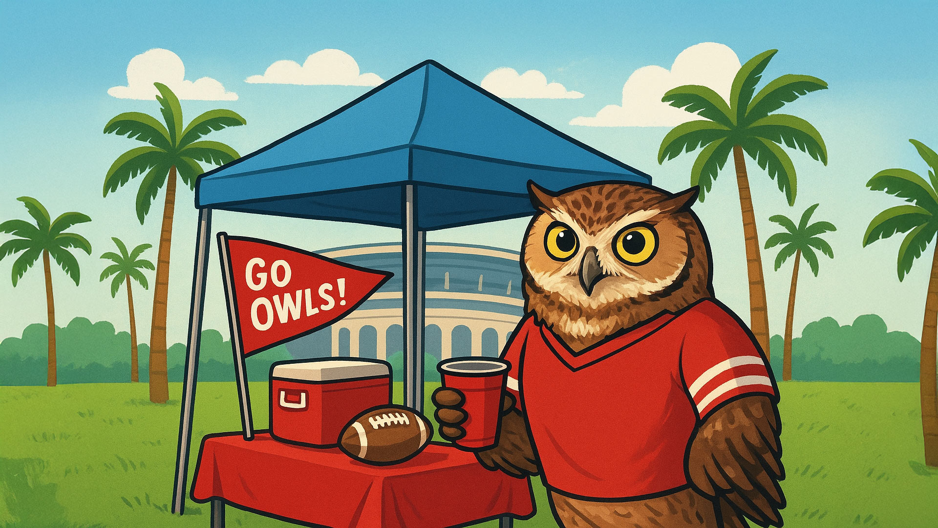 FAU Owl tailgating in front of the stadium