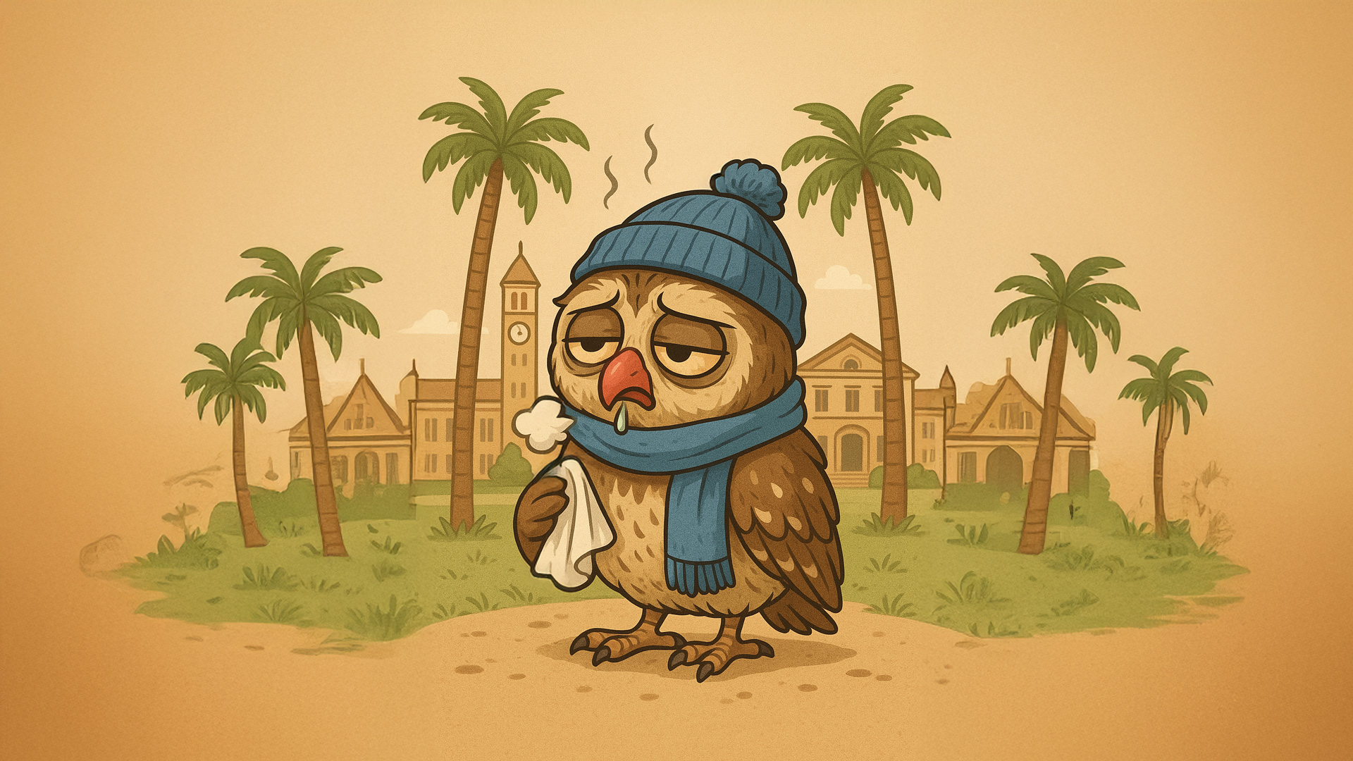 sick owl graphic with a scarf