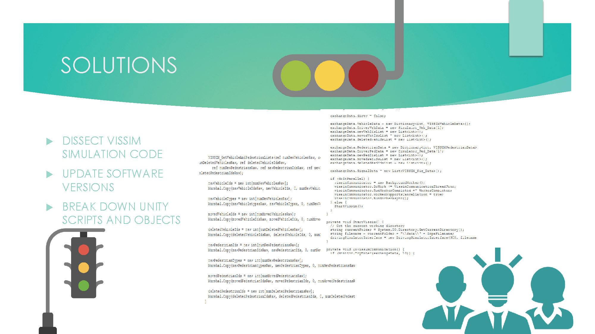 Slide 9: Solutions implemented to address technical challenges including code analysis and software updates