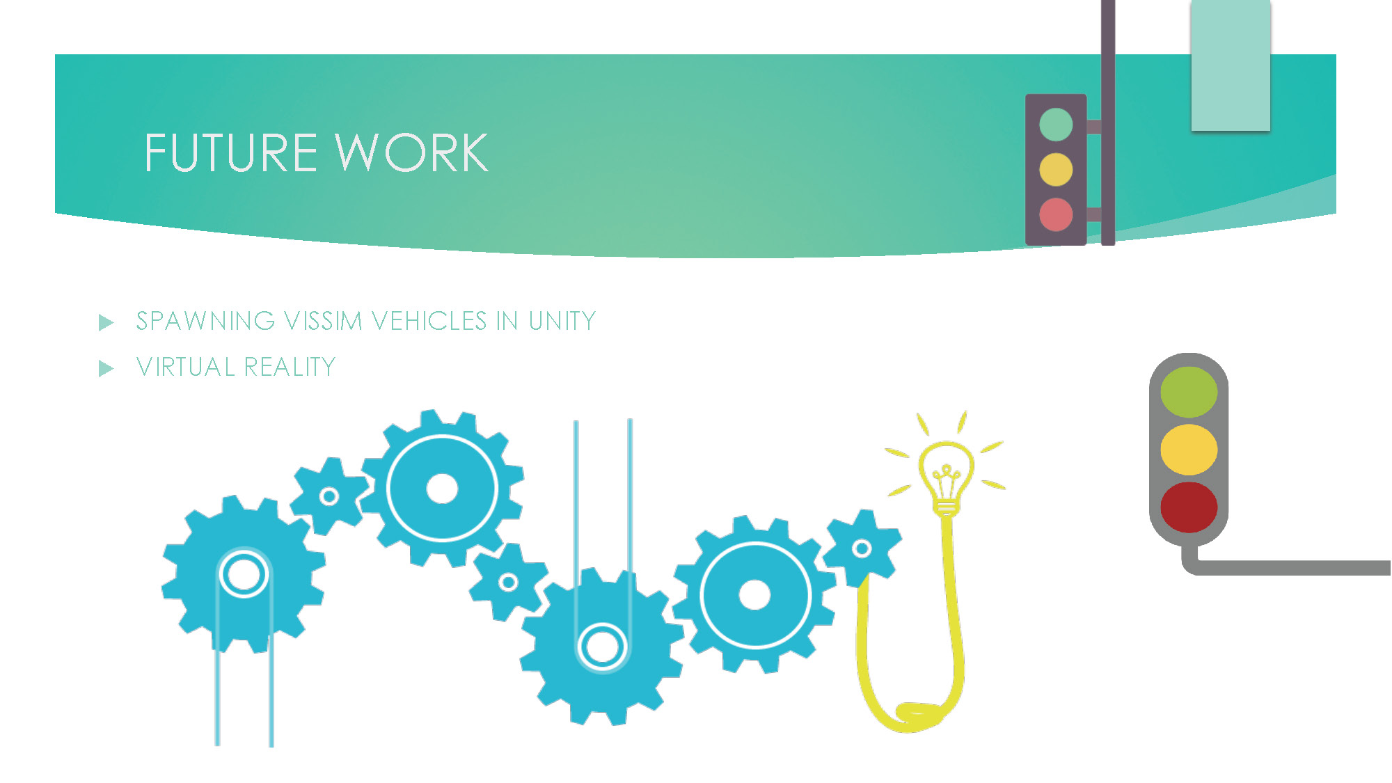 Slide 11: Future work plans including vehicle spawning and virtual reality integration