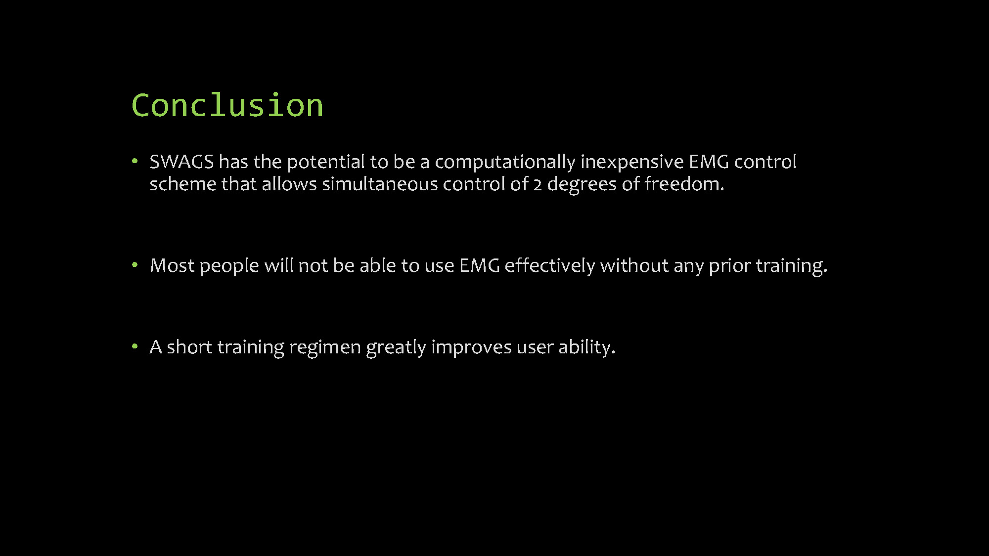 Slide 13: Conclusion summarizing SWAGS potential and training importance