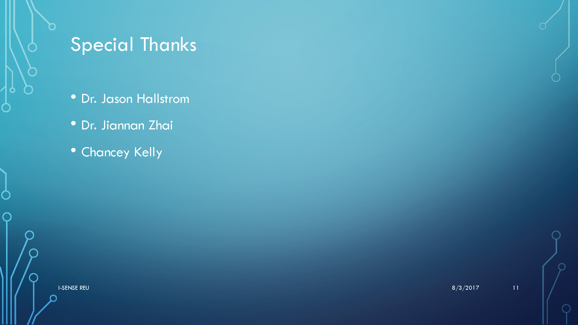 Slide 11: Acknowledgments and thanks to advisors and collaborators