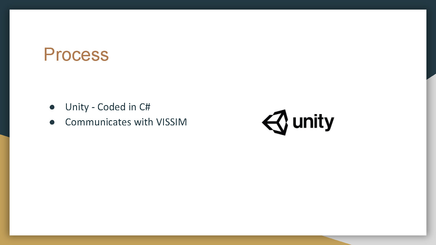 Slide 5: Technical implementation details using Unity and VISSIM communication