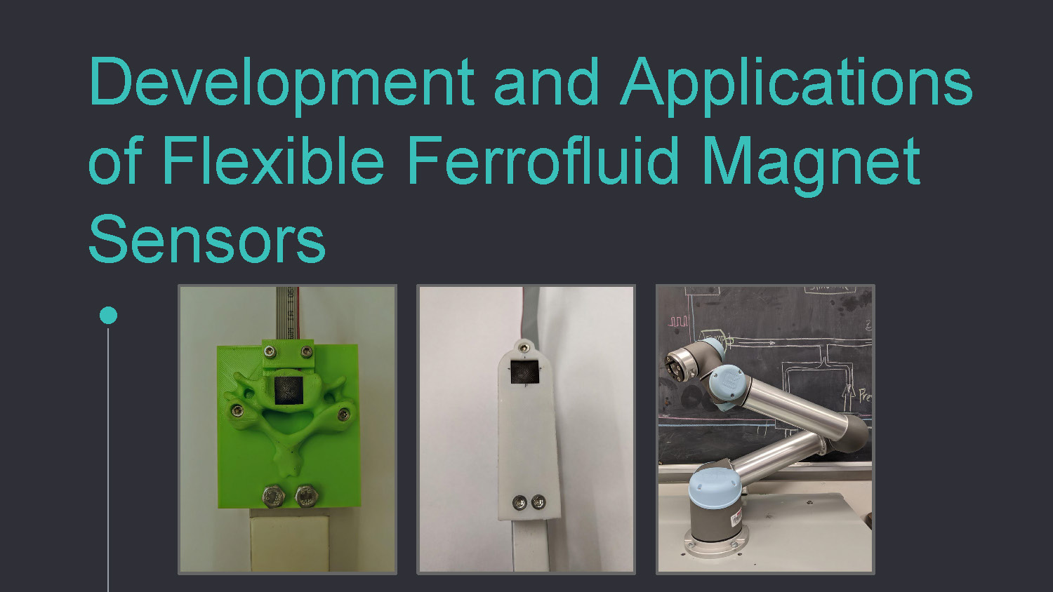 Slide 1: Title slide introducing Development and Applications of Flexible Ferrofluid Magnet Sensors