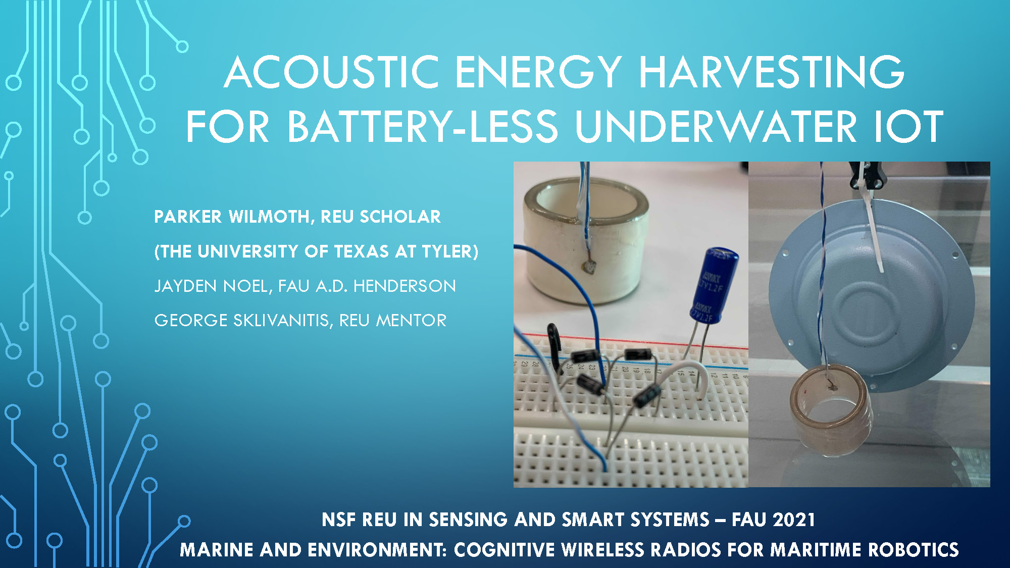 Slide 1: Acoustic Energy Harvesting for Battery-less Underwater IoT — title slide