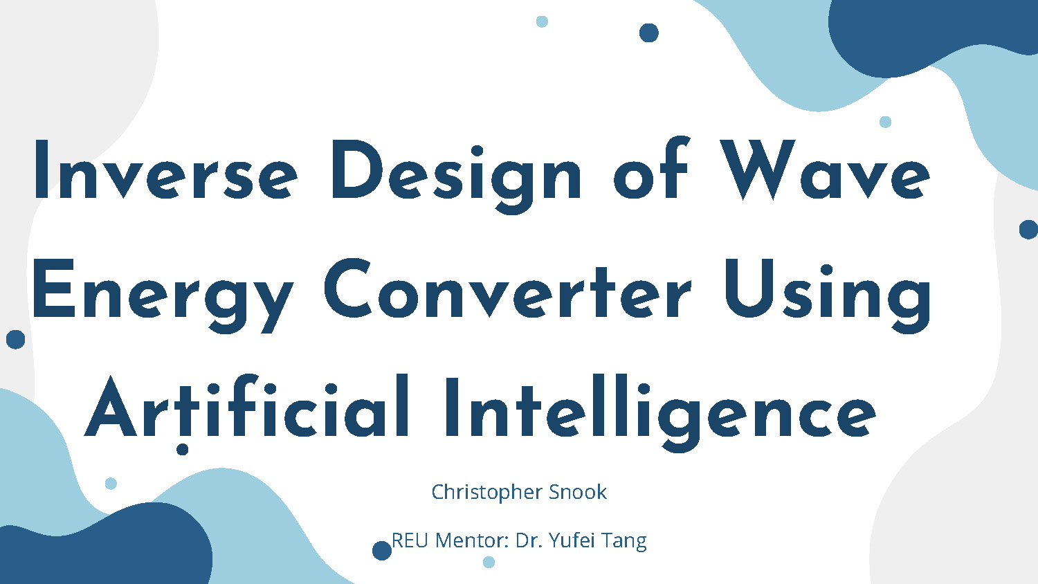 Slide 1: Title slide for Inverse Design of Wave Energy Converter Using Artificial Intelligence