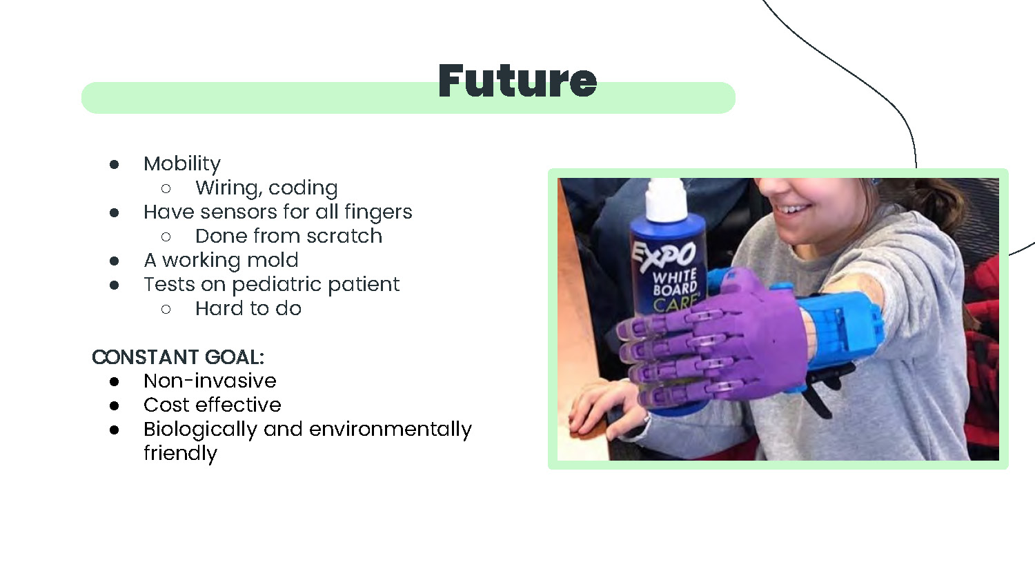Slide 15: Future goals including mobility improvements and testing plans