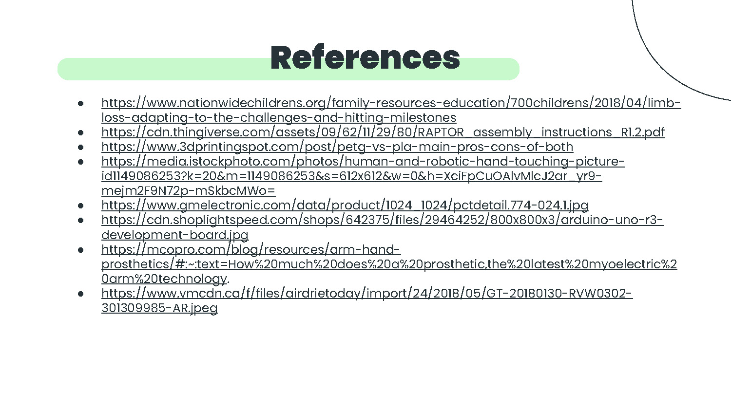 Slide 16: References and sources used in the research project