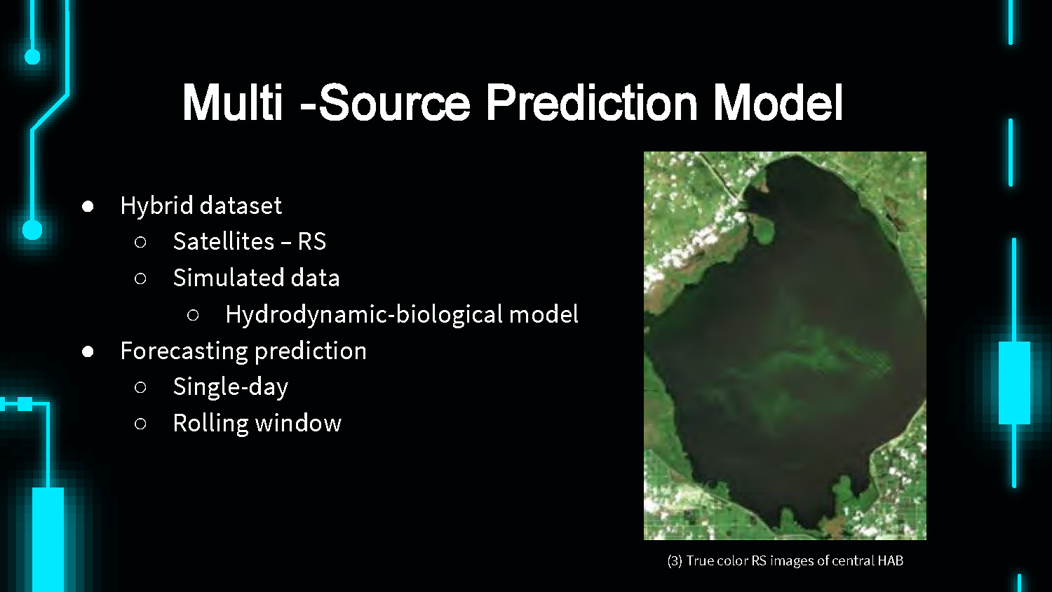 Slide 5: Multi-source prediction model combining satellite data with simulated data and hydrodynamic models