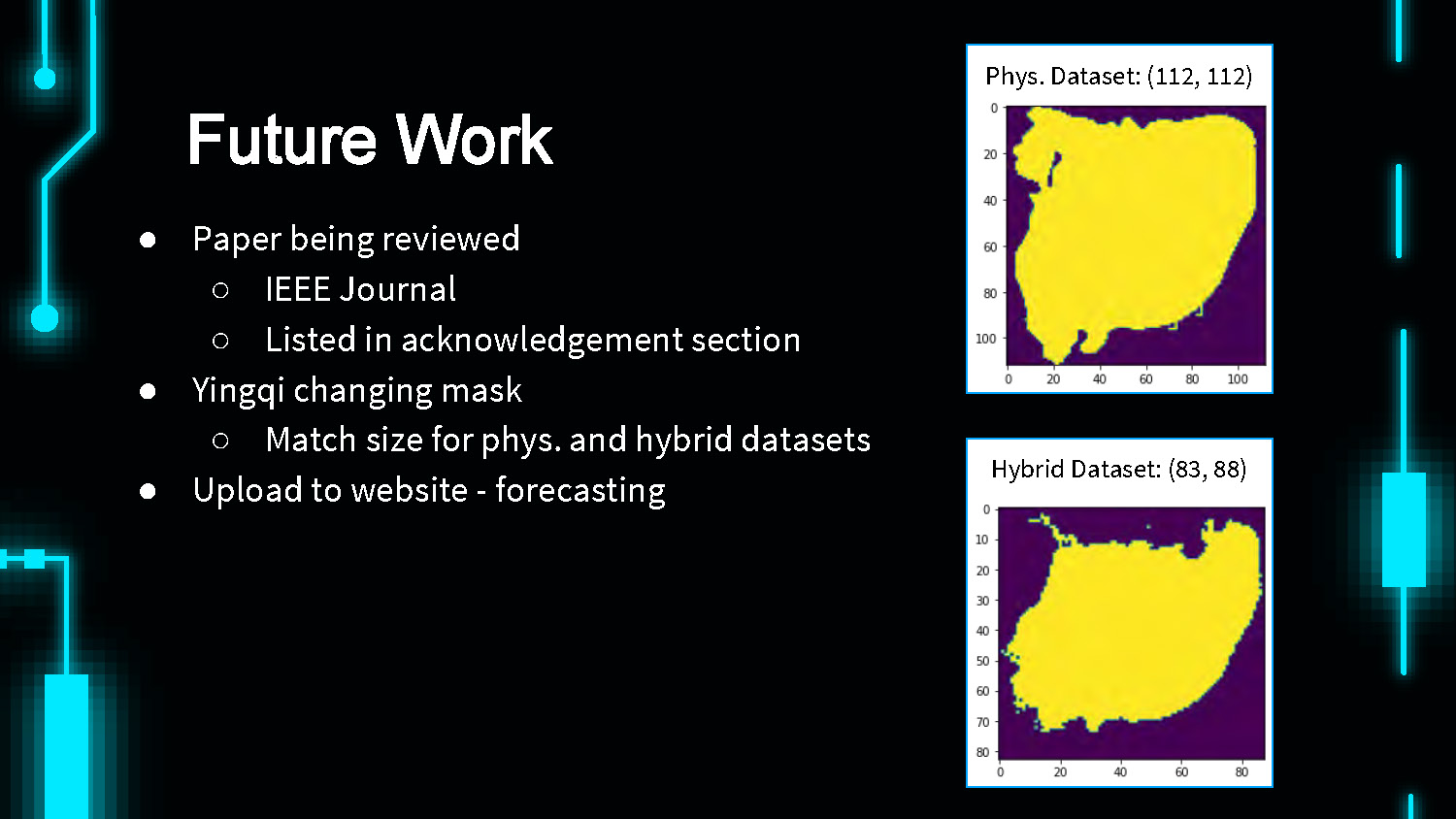 Slide 10: Future work plans including dataset comparison and publication status