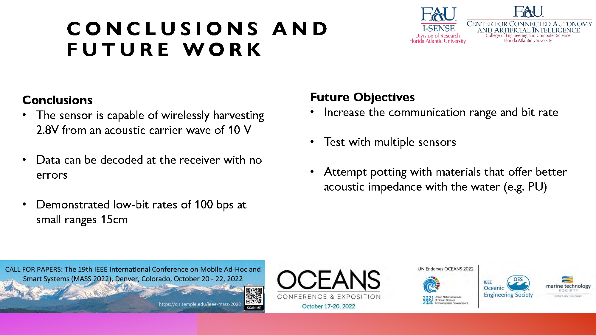 Slide 12: Conclusions and Future Work summarizing project results and next steps