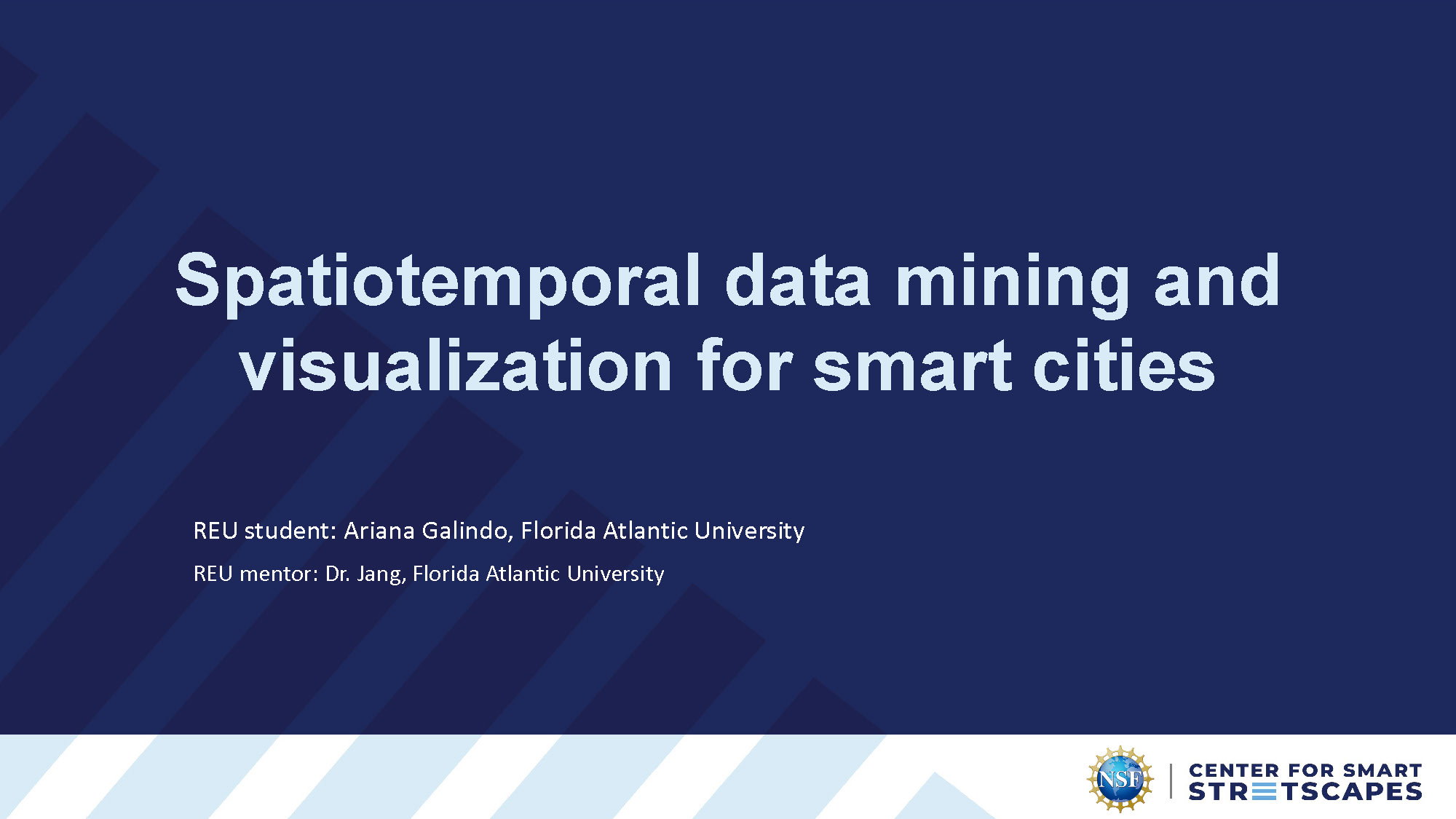 Slide 1: Title slide for Spatiotemporal Data Mining and Visualization for Smart Cities by Ariana Galindo