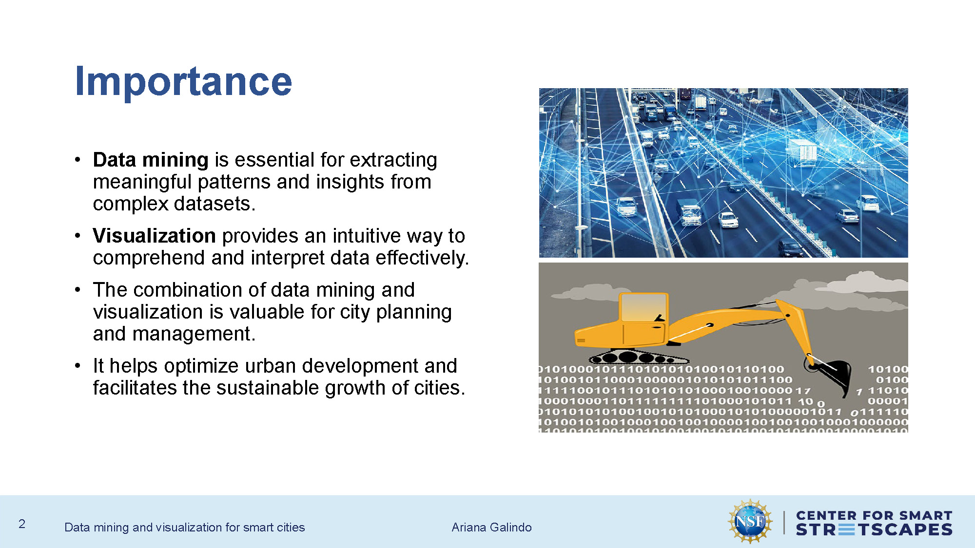 Slide 2: Importance of data mining and visualization for smart city applications