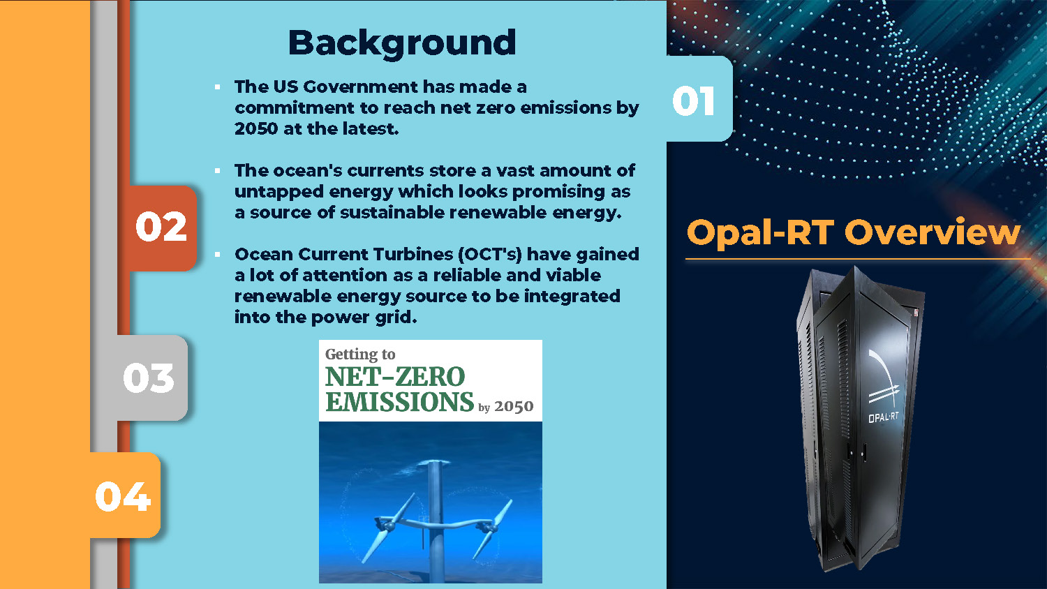 Slide 3: Background information about renewable energy commitments and ocean current turbines