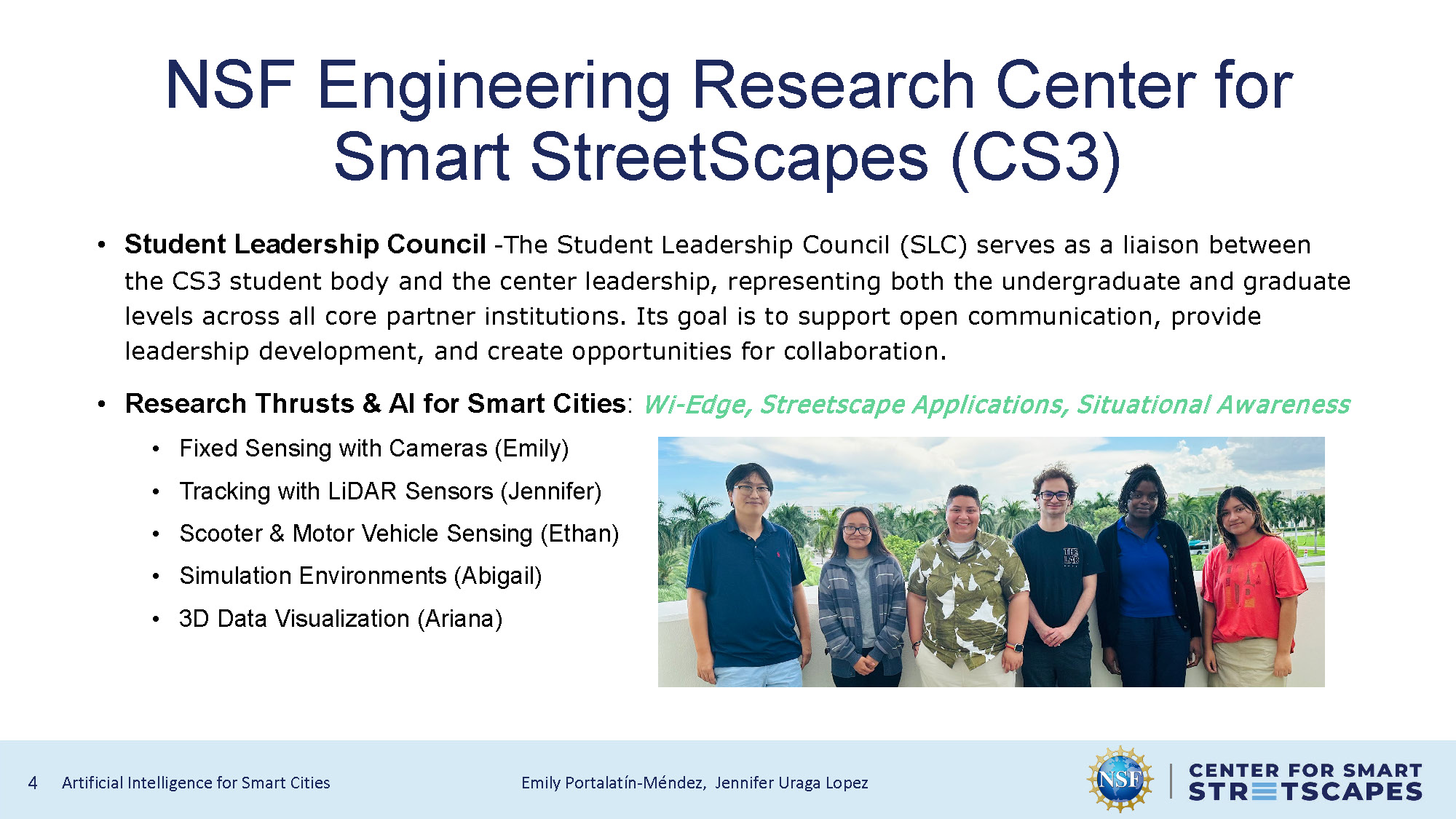 Slide 4: Student Leadership Council and AI for Smart Cities team structure