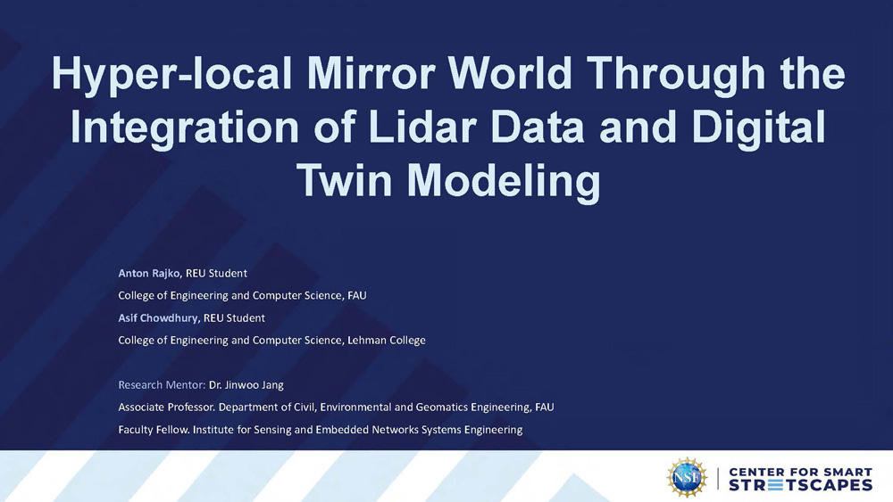 Slide 1: Title slide for Hyper-local Mirror World Through the Integration of Lidar Data and Digital Twin Modeling