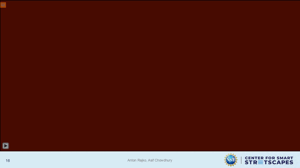 Slide 16: Dark red screen with video icon in lower left