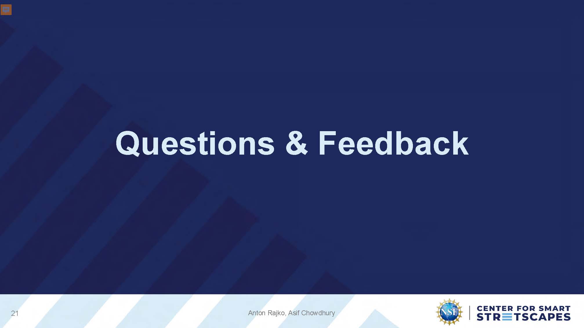 Slide 21: Questions and feedback slide