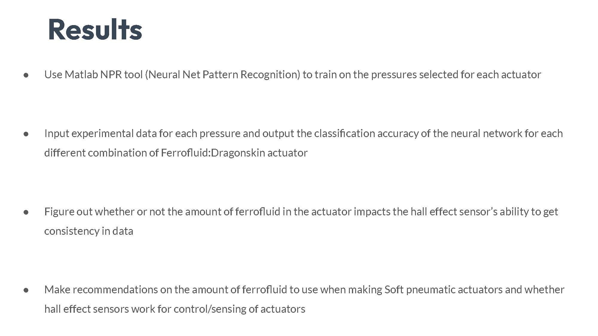 Slide 11: Results summary describing methodology using Matlab NPR tool and findings about ferrofluid ratios