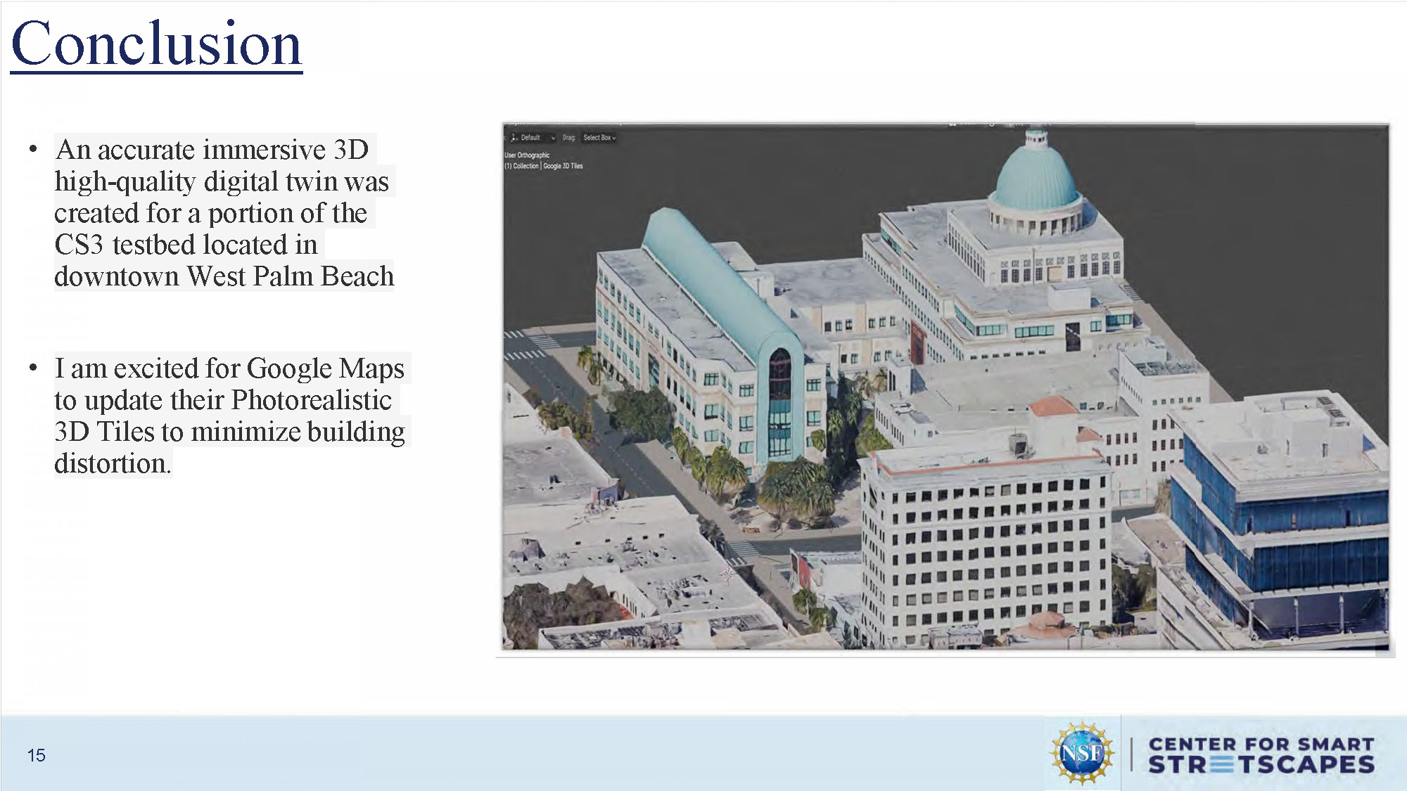 Slide 15: Conclusion summarizing the successful creation of the 3D digital twin