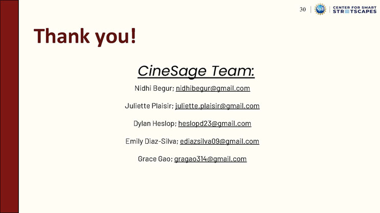 Slide 29: Acknowledgements, crediting the NSF REU Site in Sensing and Smart Systems and the NSF Engineering Research Center for Smart Streetscapes, with Center for Smart Streetscapes, NSF, and Florida Atlantic University I-SENSE logos.
