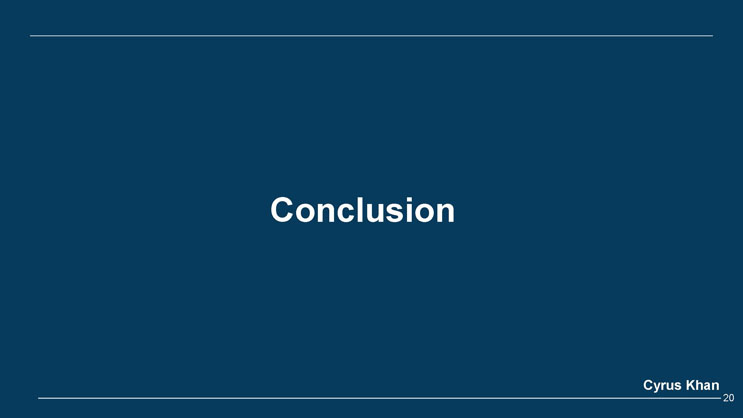 Slide 20: Section divider slide reading Conclusion.