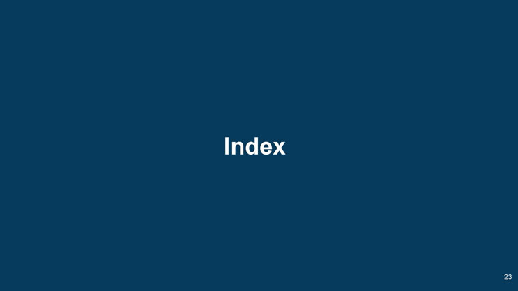 Slide 23: Section divider slide reading Index.