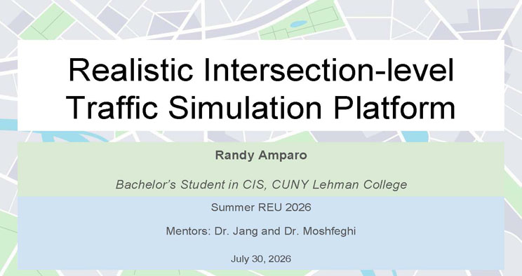 Slide 1: Title slide for Realistic Intersection-level Traffic Simulation Platform, presented by Randy Amparo.
