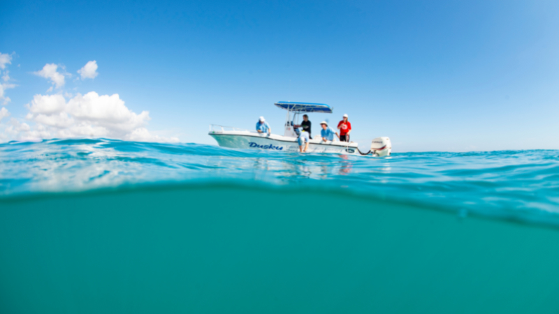 boat onthe water with people on board