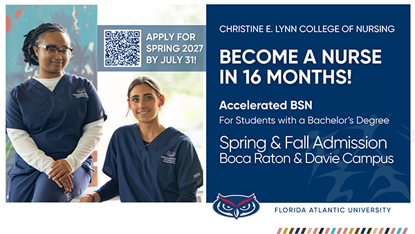 Two you nursing students in medical attire encouring people with bachelor degrees to apply become a nurse.
