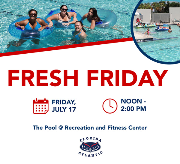 Pool party graphic with dates and times
